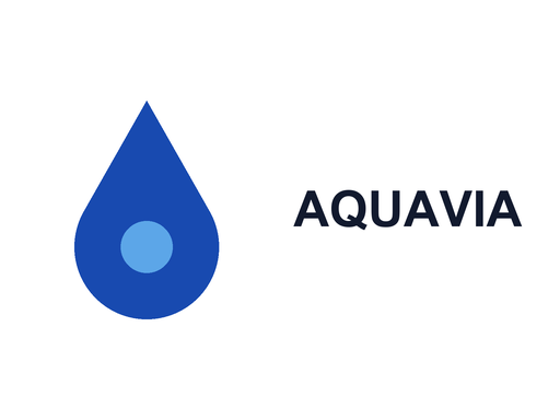 The mark applied for: AQUAVIA, a blue droplet device beside the wordmark